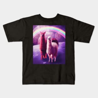 Crazy Funny Rainbow Llama In Space Kids T-Shirt